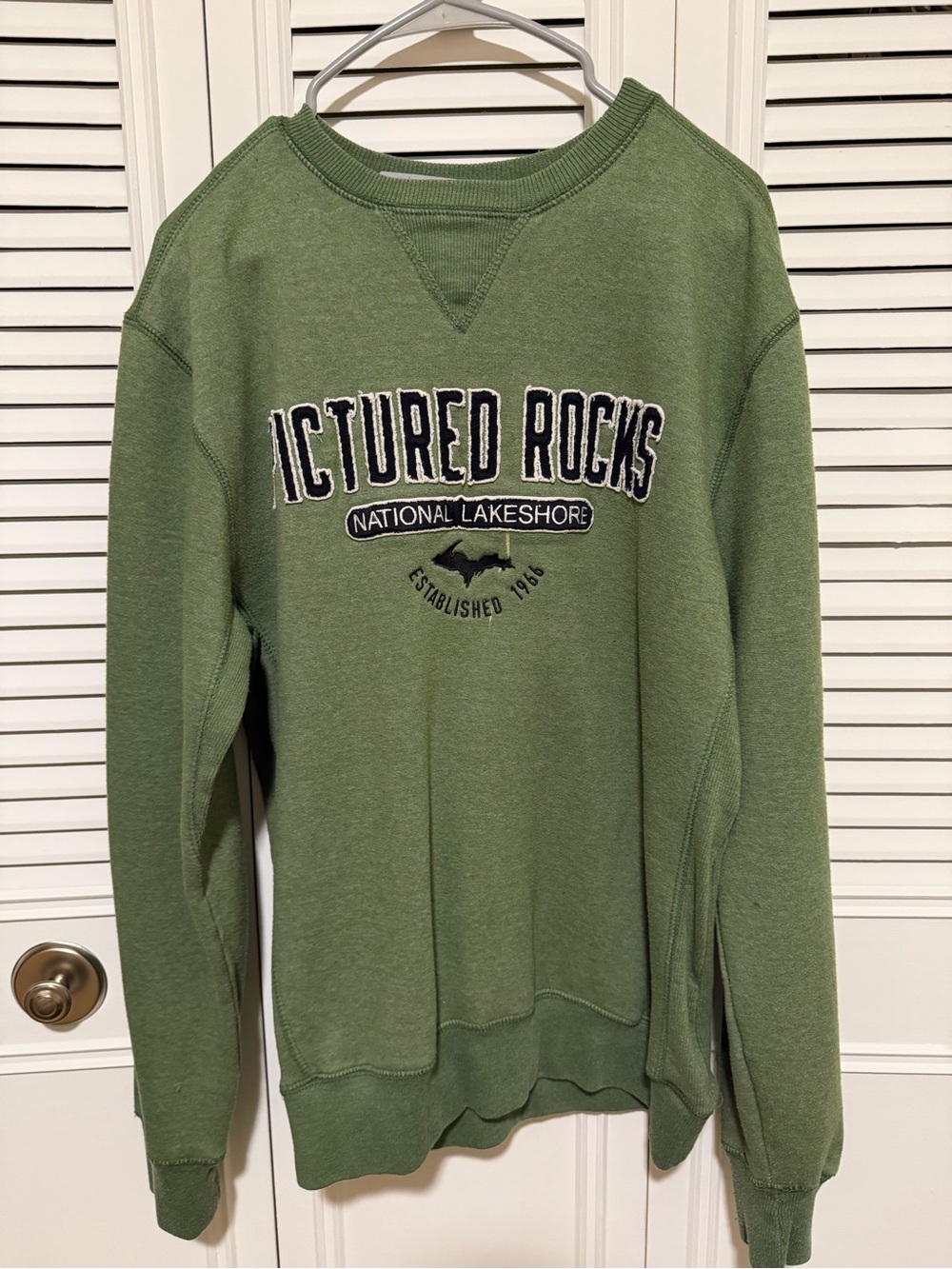 Signature Olive Green Crewneck Sweatshirt with National Lakeshore Emblem